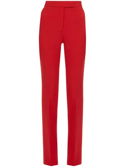 Ferragamo Straight-leg Wool Tailored Trousers In Red