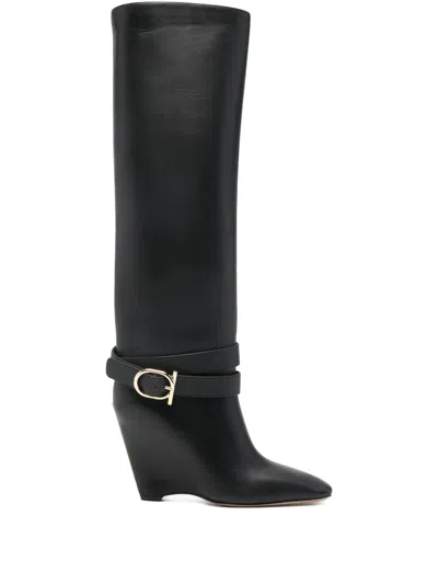 FERRAGAMO STRAP WEDGE BOOTS