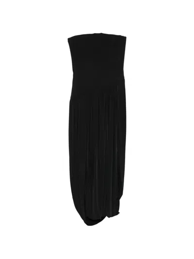Ferragamo Strapless Pleated Dress In Brown