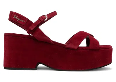 Pre-owned Ferragamo Strappy Platform Blockheel Sandals (women's) Sneakers In Red