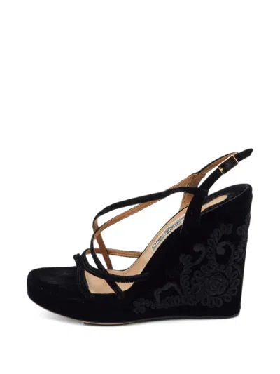 Pre-owned Ferragamo Strappy Platform Wedge Sandals In Black