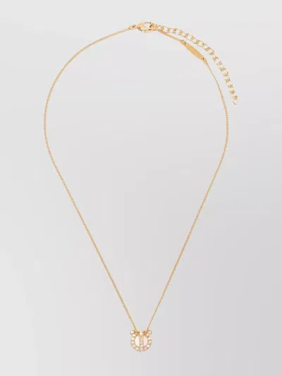 Ferragamo Strass Pendant Necklace Chain Adjustable In White