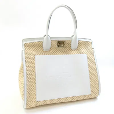 Pre-owned Ferragamo Straw Leather Handbag () In White