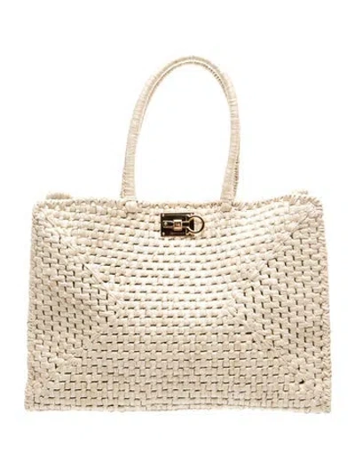 Pre-owned Ferragamo Straw Tote In Neutral