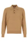 Ferragamo Long Sleeved Camel And Silk Polo Shirt In Camel