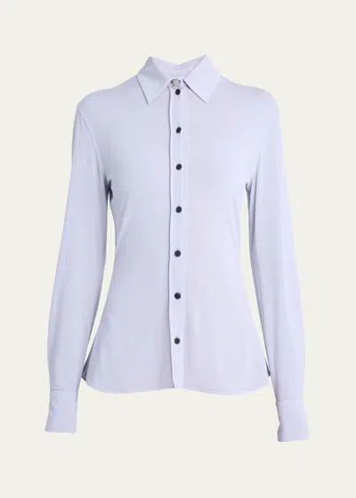 Ferragamo Stretch Viscose Jersey Button Down Top In Lavender