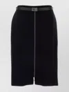 Ferragamo Stretch Wool Blend Skirt With Belted Waist In Black