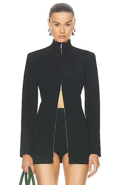 Ferragamo Stretch Wool Double Zip Blazer Jacket In Nero