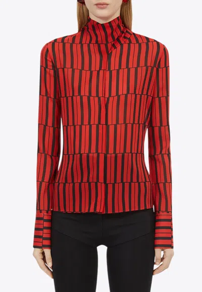 Ferragamo Stripe Print Long-sleeved Blouse In Multi