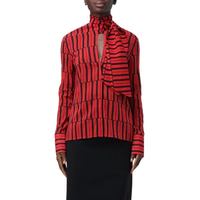 Ferragamo Stripe Print Long-sleeved Blouse In Red