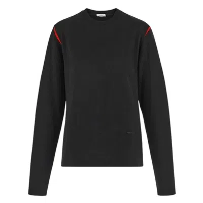 Ferragamo Stripe Print Long-sleeved Cotton T-shirt In Black