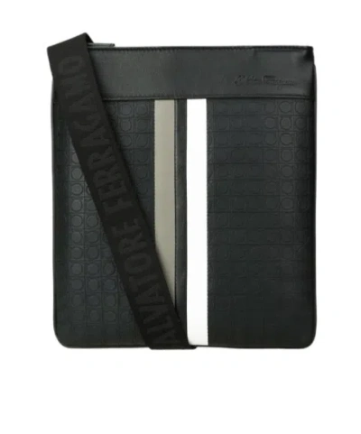Ferragamo Stripe Print Shoulder Bag In Black