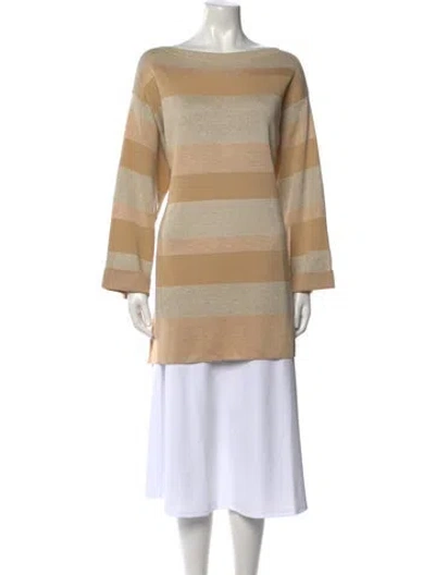 Pre-owned Ferragamo Striped Bateau Neckline Sweater In Neutral