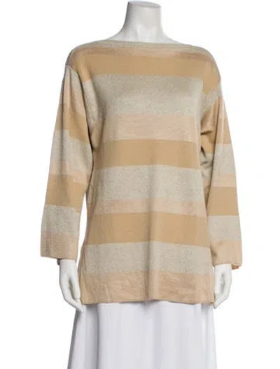 Pre-owned Ferragamo Striped Bateau Neckline Sweater In Neutral