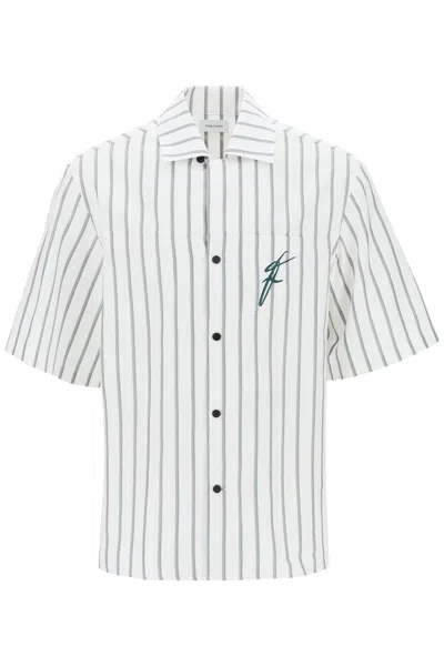 Ferragamo Striped Bowling Shirt With Button In White