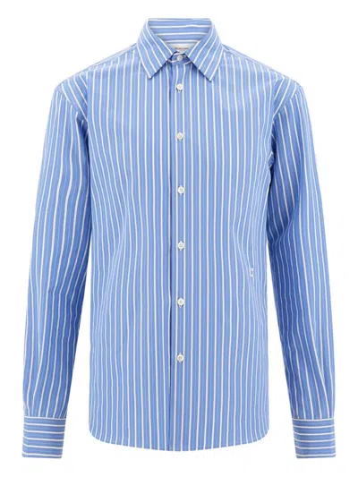 Ferragamo Striped Button Poplin Shirt In Blue