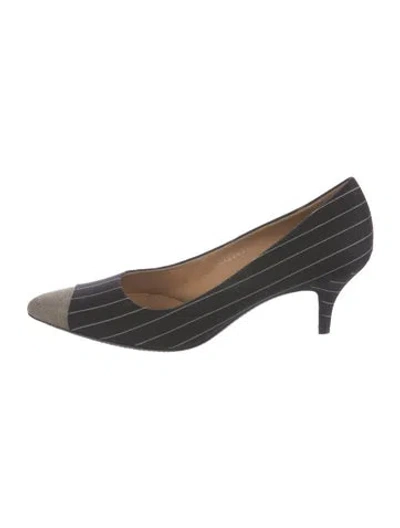 Pre-owned Ferragamo Striped Chain-link Accents Pumps In Black