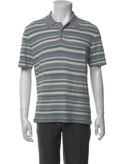 Pre-owned Ferragamo Striped Collar Polo Shirt In Blue