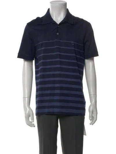 Pre-owned Ferragamo Striped Collar Polo Shirt In Blue