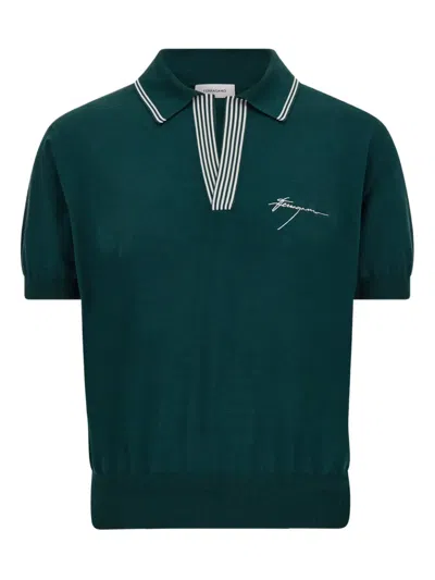 Ferragamo T-shirt Mit Gestreiftem Kragen In Green