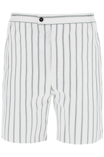 Ferragamo Striped Cotton Blend Bermuda Shorts In White