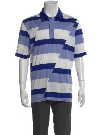 Pre-owned Ferragamo Striped Crew Neck Polo Shirt In Blue