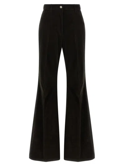Ferragamo Striped Flared Velvet Trousers In Black