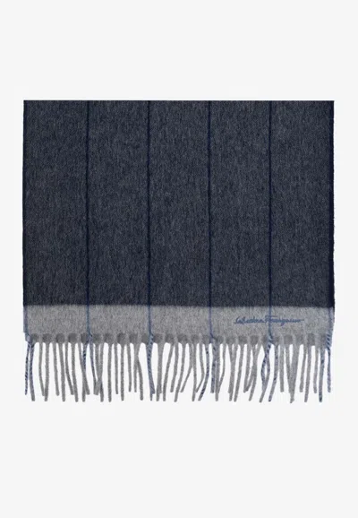 Ferragamo Striped Fringe Scarf In Blue