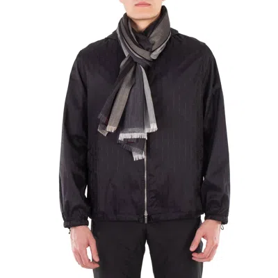 Ferragamo Striped Fringed-edge Silk-linen Blend Scarf In Gray