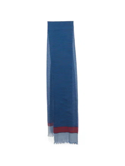 Pre-owned Ferragamo Striped Fringed Scarf In Blue