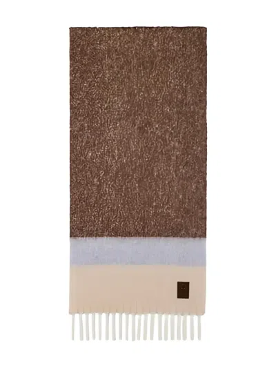 Ferragamo Striped Fringed Scarf In Brown