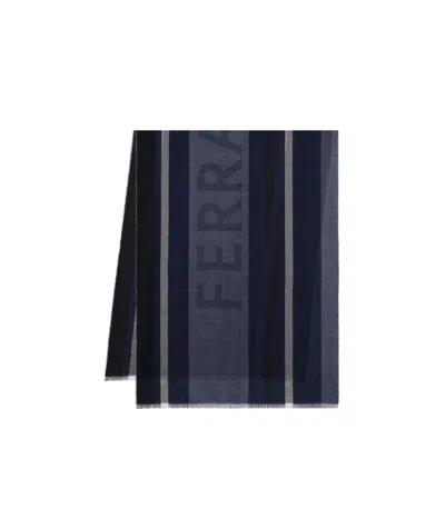Ferragamo Striped Logo Scarf In Black