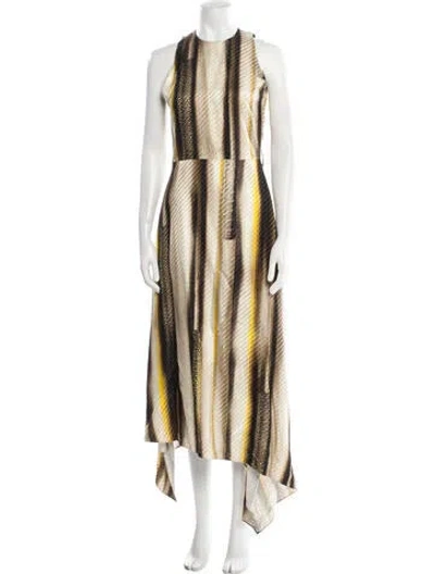 Pre-owned Ferragamo Striped Long Dress In Black