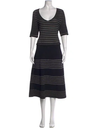 Pre-owned Ferragamo Striped Long Dress In Black