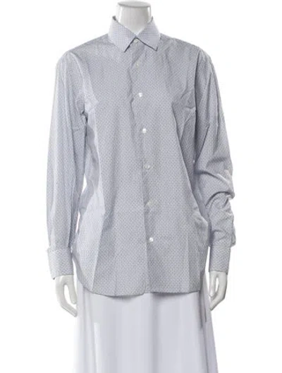 Pre-owned Ferragamo Striped Long Sleeve Button-up Top In White