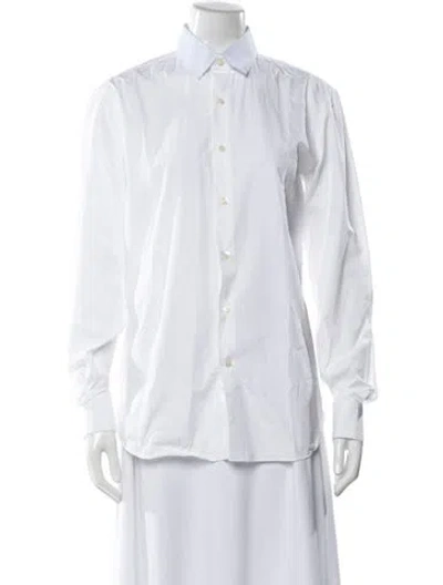 Pre-owned Ferragamo Striped Long Sleeve Button-up Top In White