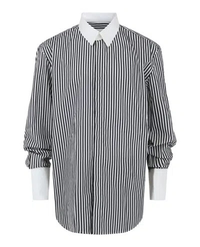 Ferragamo Striped Long Sleeve Dress Shirt In White