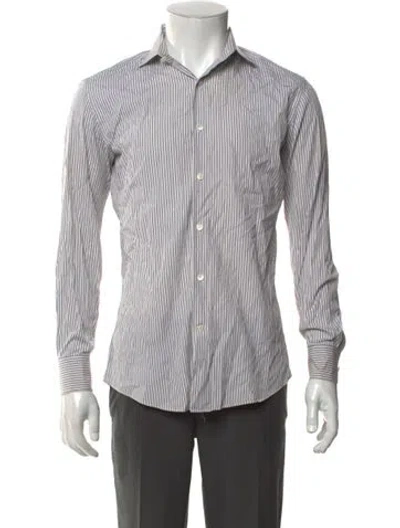 Pre-owned Ferragamo Striped Long Sleeve Dress Shirt In Black/orange/white