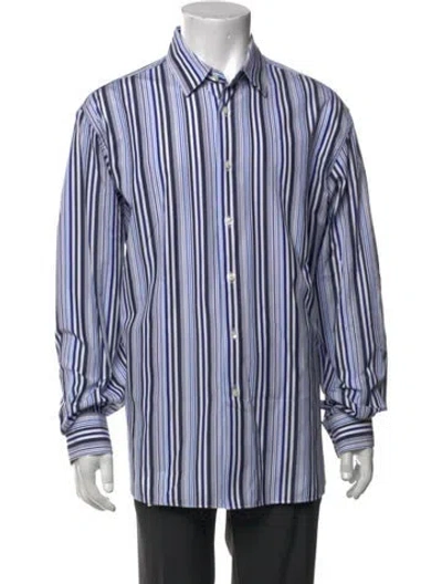 Pre-owned Ferragamo Striped Long Sleeve Dress Shirt In Blue