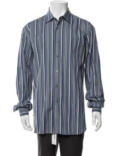 Pre-owned Ferragamo Striped Long Sleeve Dress Shirt In Blue