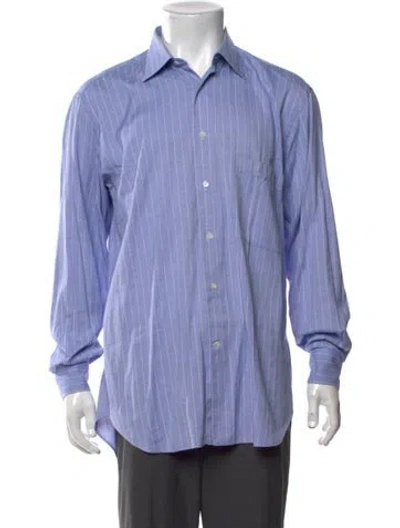 Pre-owned Ferragamo Striped Long Sleeve Dress Shirt In Blue