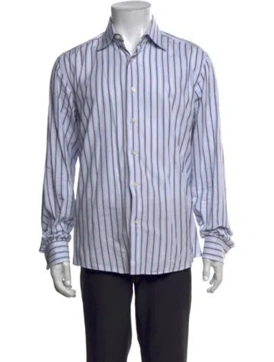 Pre-owned Ferragamo Striped Long Sleeve Dress Shirt In Blue