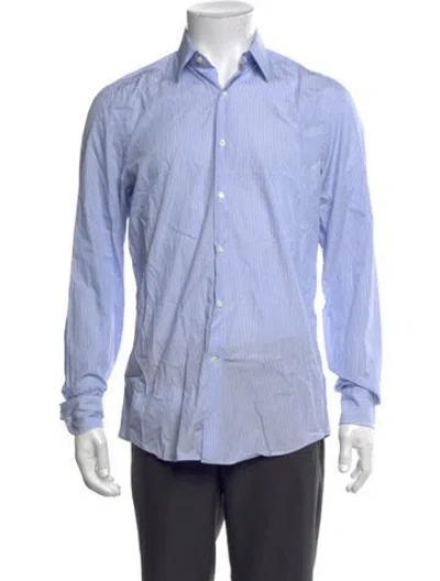 Pre-owned Ferragamo Striped Long Sleeve Dress Shirt In Blue