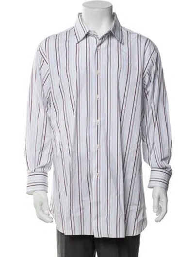 Pre-owned Ferragamo Striped Long Sleeve Dress Shirt In Blue