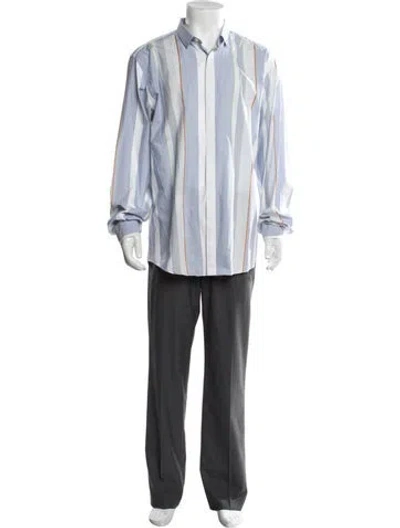 Pre-owned Ferragamo Striped Long Sleeve Dress Shirt In Blue/white