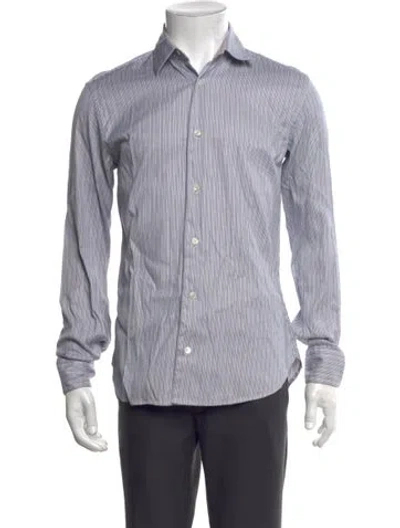 Pre-owned Ferragamo Striped Long Sleeve Dress Shirt In Blue/white