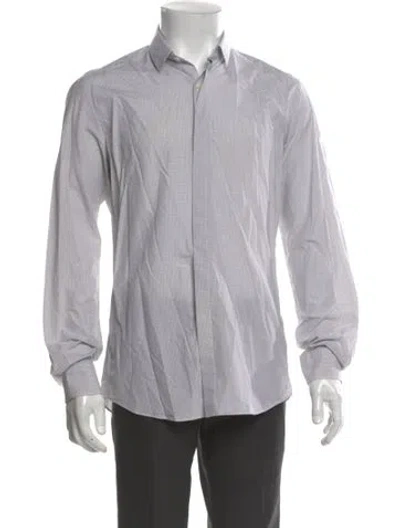 Pre-owned Ferragamo Striped Long Sleeve Dress Shirt In Gray