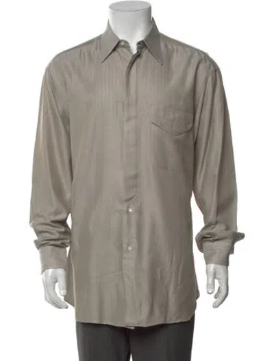 Pre-owned Ferragamo Striped Long Sleeve Dress Shirt In Grey