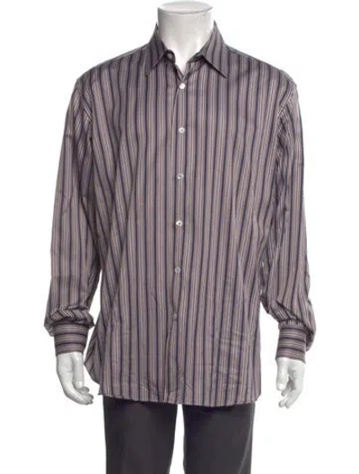 Pre-owned Ferragamo Striped Long Sleeve Dress Shirt In Neutral