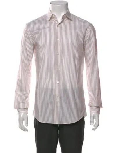 Pre-owned Ferragamo Striped Long Sleeve Dress Shirt In Neutral
